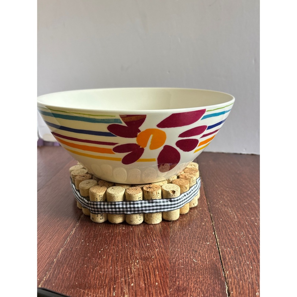 Pfaltzgraff Flourish Vegetable Serving Bowl‎ Striped Floral 9.5" 459-011-00